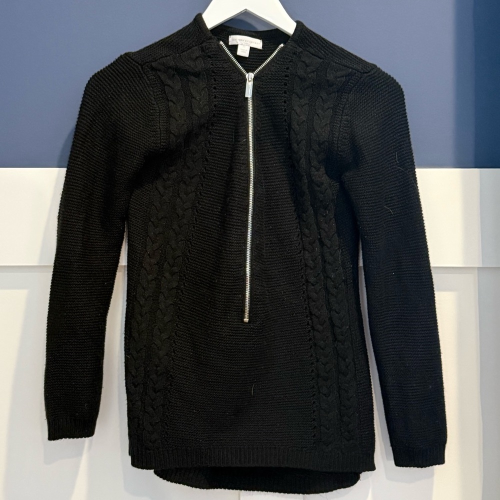 New York & Company Black Cable 3/4 Zip Sweater Size XS